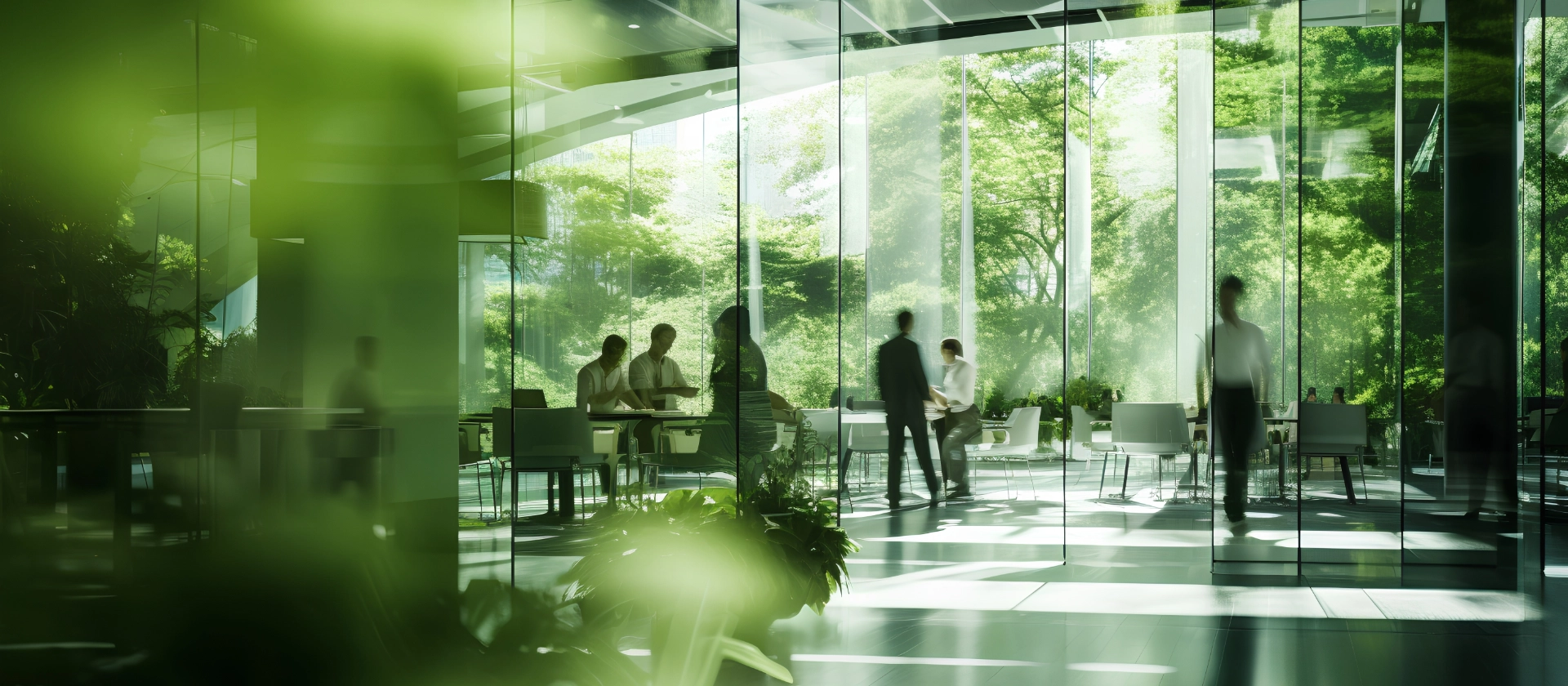 Nachhaltig gestaltetes Büro mit Pflanzen und Menschen