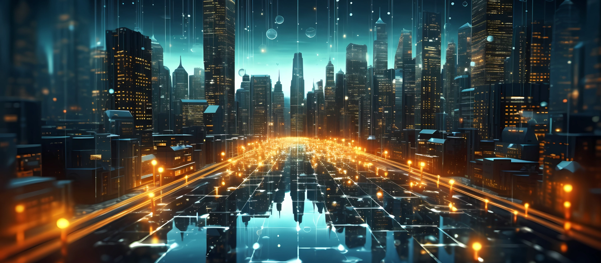 vibrant digital smart city at night