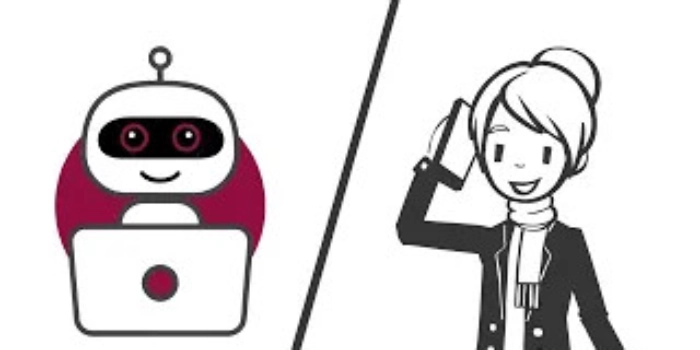 Eine Comic-Frau redet mit einem Chatbot, Thumbnail für das Produkt Claimsbot